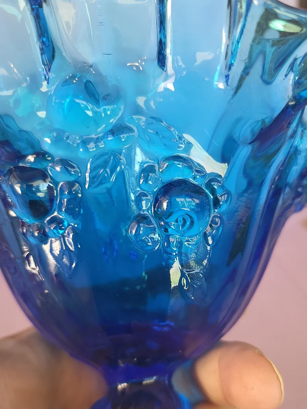 Vintage 60's Fenton Colonial Blue Ruffled  Vase/Dish